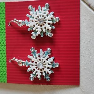 Beautiful White and Blue Snowflake Christmas Hook Drop Dangle